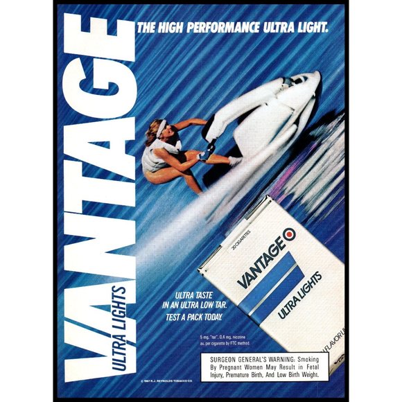 1987 Vantage Cigarettes Vintage Print Ad Jet Ski Racing Ocean Woman Wall Art - Picture 1 of 1